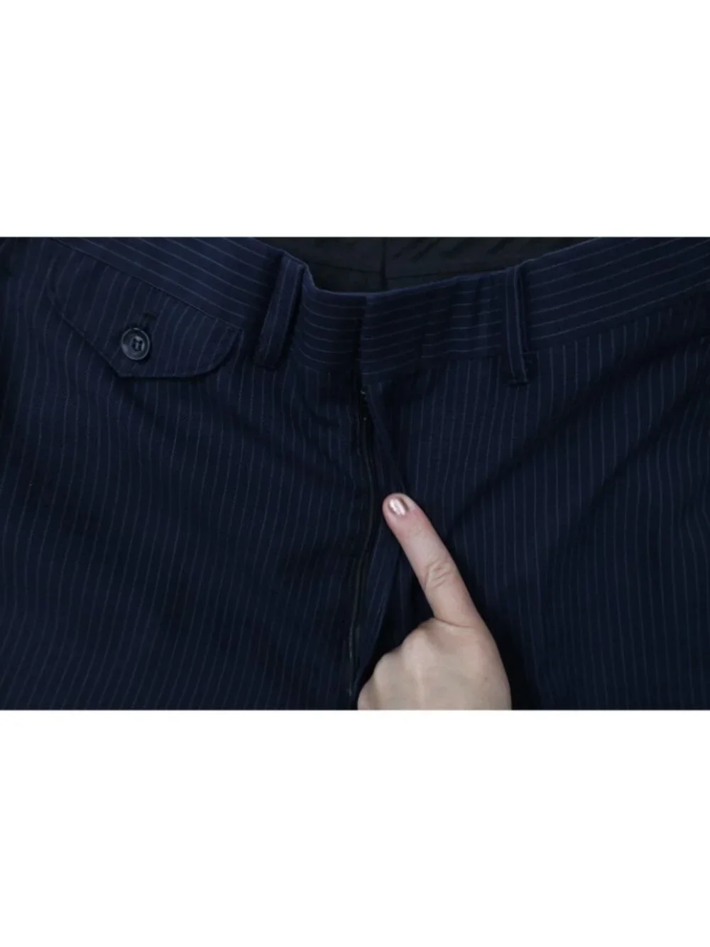 Vtg 70s Mens 38R 2 Piece Pinstriped Wool Suit Wedding Blue Wide Leg 32x29 USA